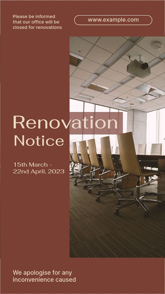 Renovation notice  Instagram story template, editable text