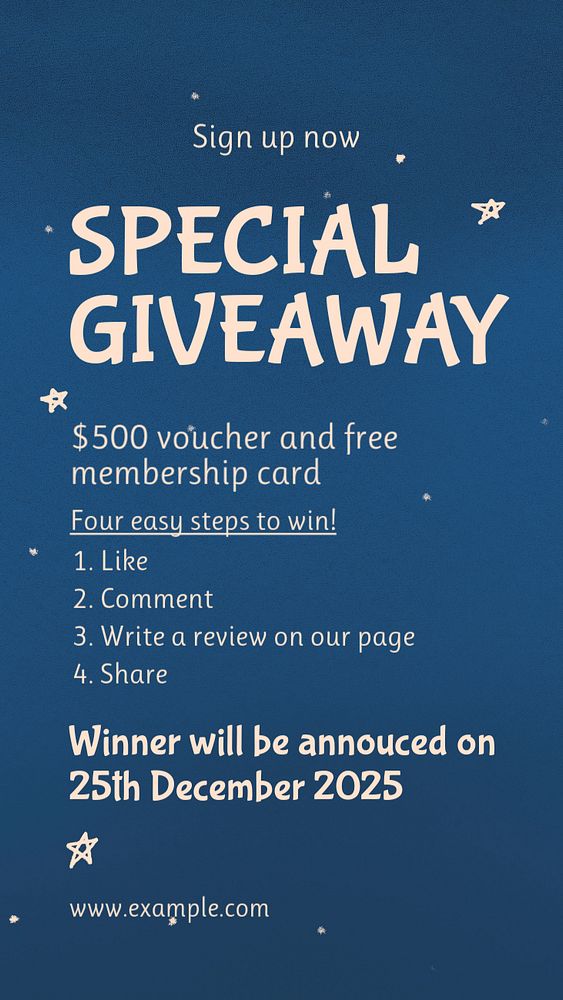 Special giveaway Instagram story template, editable text