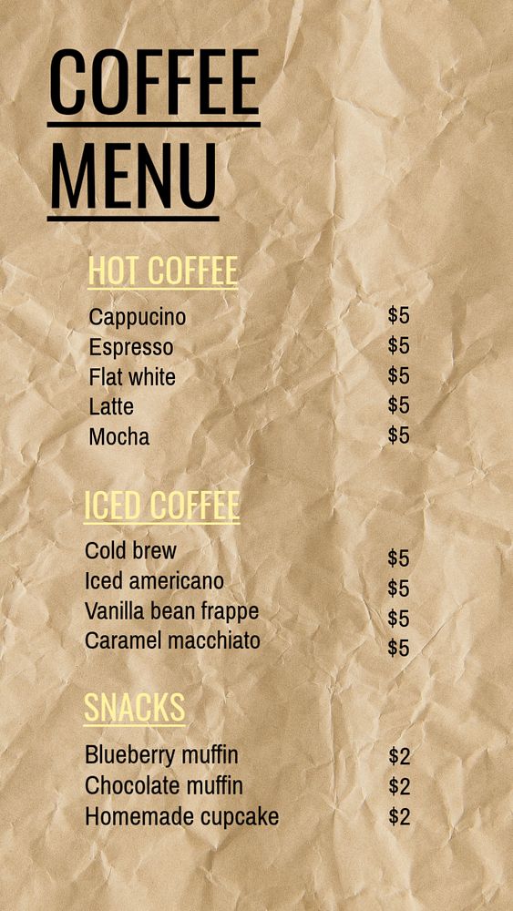 Coffee menu Instagram story template, editable text