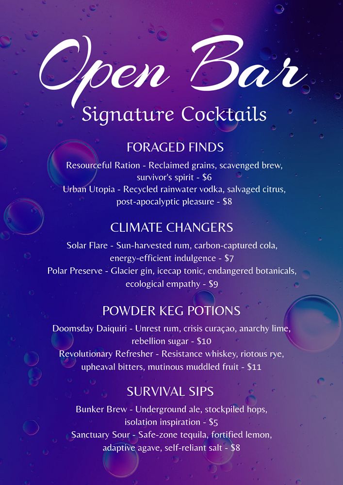 Cocktail menu poster template, editable text and design