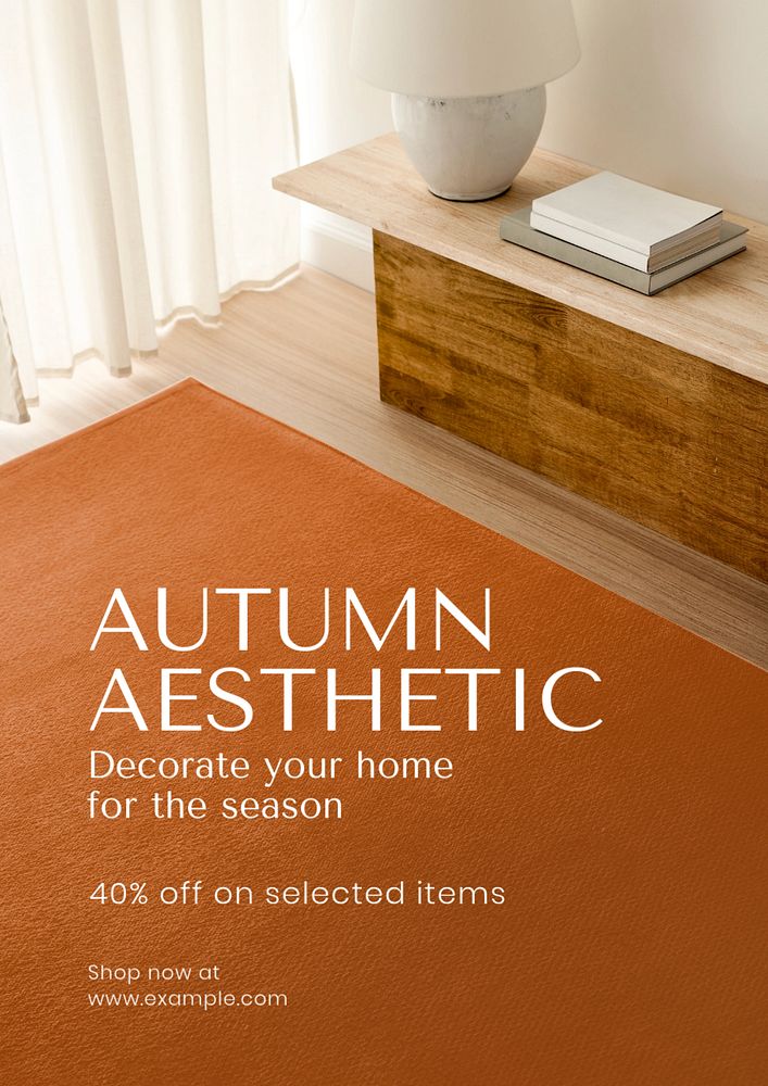 Autumn home decoration poster template, editable text and design