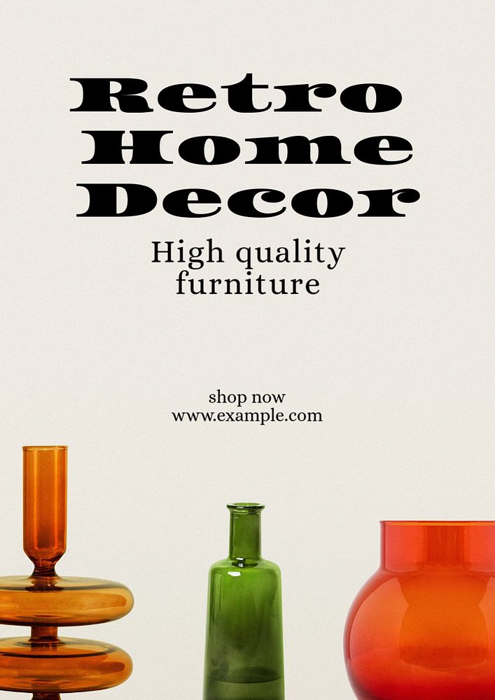 Retro home decor poster template, editable text and design