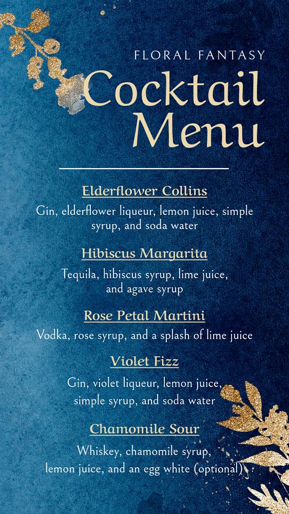 Cocktail menu Instagram story template, editable text