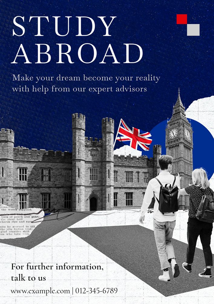 Study abroad poster template, editable text and design