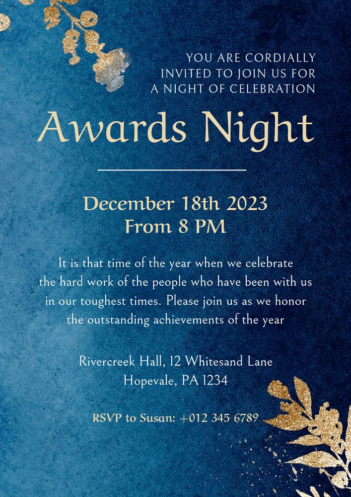 Awards night poster template, editable text and design