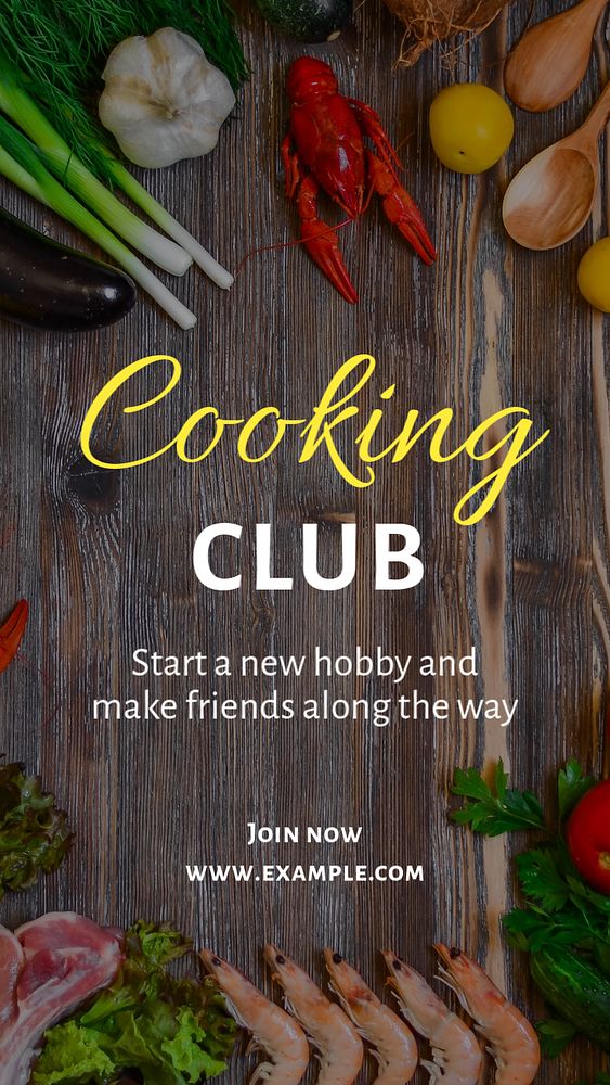 Cooking club Instagram story template, editable text