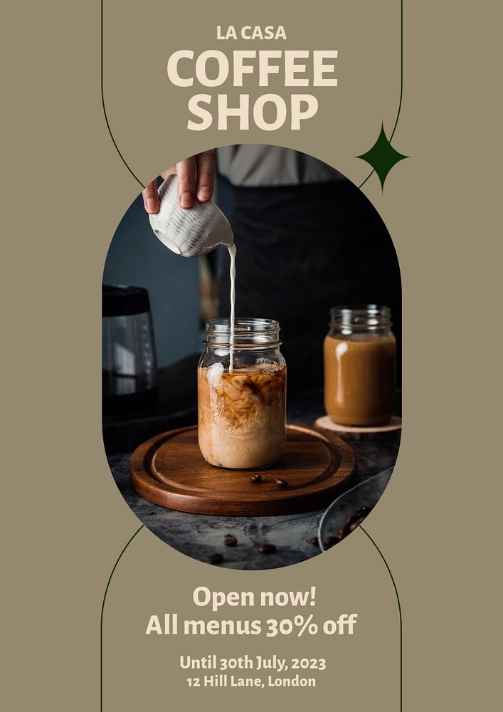 Coffee shop  poster template, editable text and design