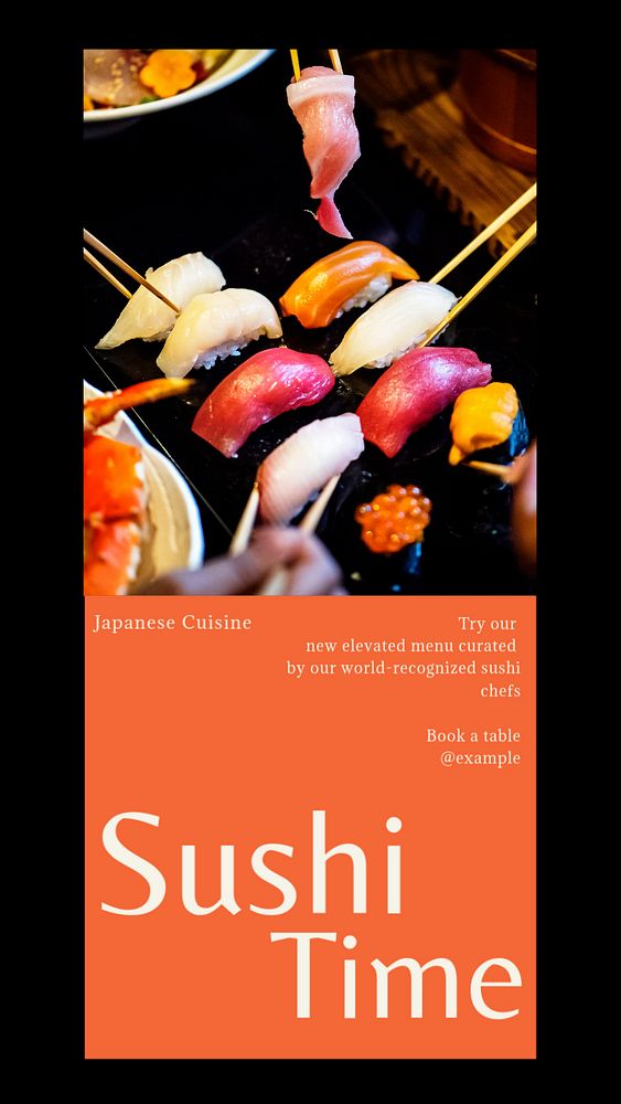 Sushi time Instagram story template, editable text