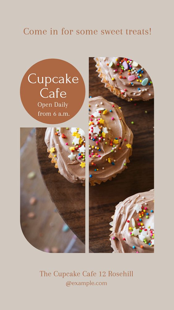 Cupcake cafe  Instagram story template, editable text