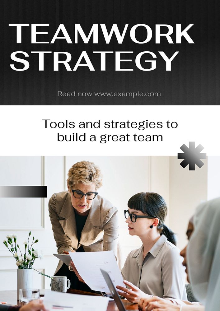 Teamwork strategy  poster template, editable text and design