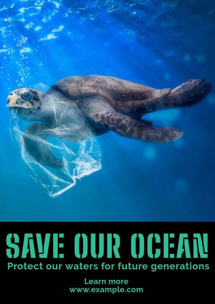 Save the ocean  poster template, editable text and design