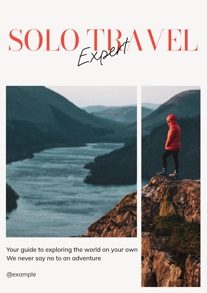 Solo travel  poster template, editable text and design