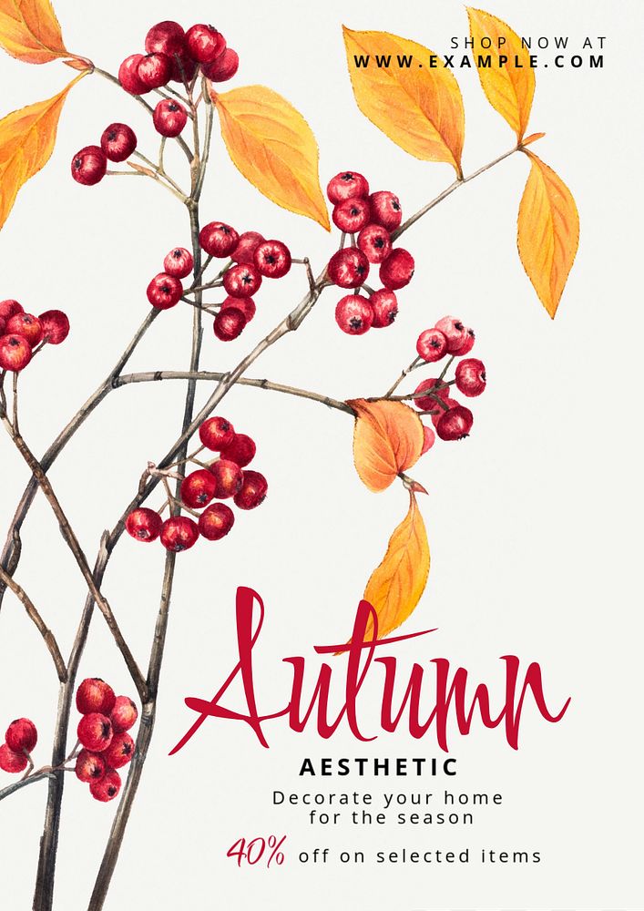 Autumn home decoration poster template, editable text and design