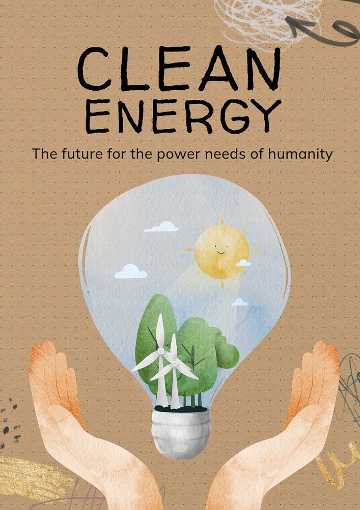 Clean energy poster template, editable text and design