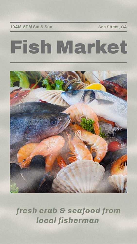 Fish market  Instagram story template, editable text