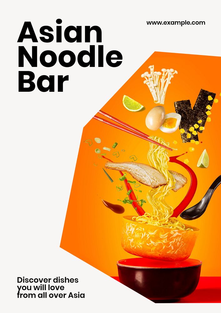 Asian noodle bar  poster template, editable text and design