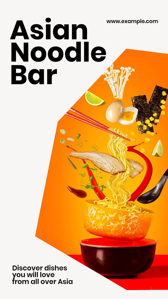 Asian noodle bar  Instagram story template, editable text