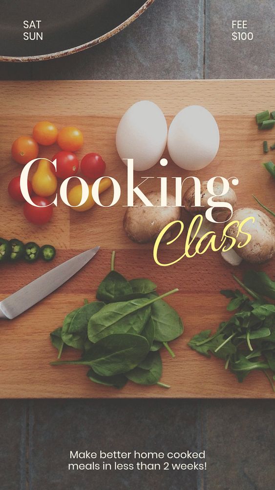 Cooking class  Instagram story template, editable text