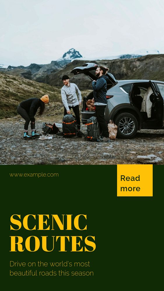 Scenic routes   Instagram story template, editable text