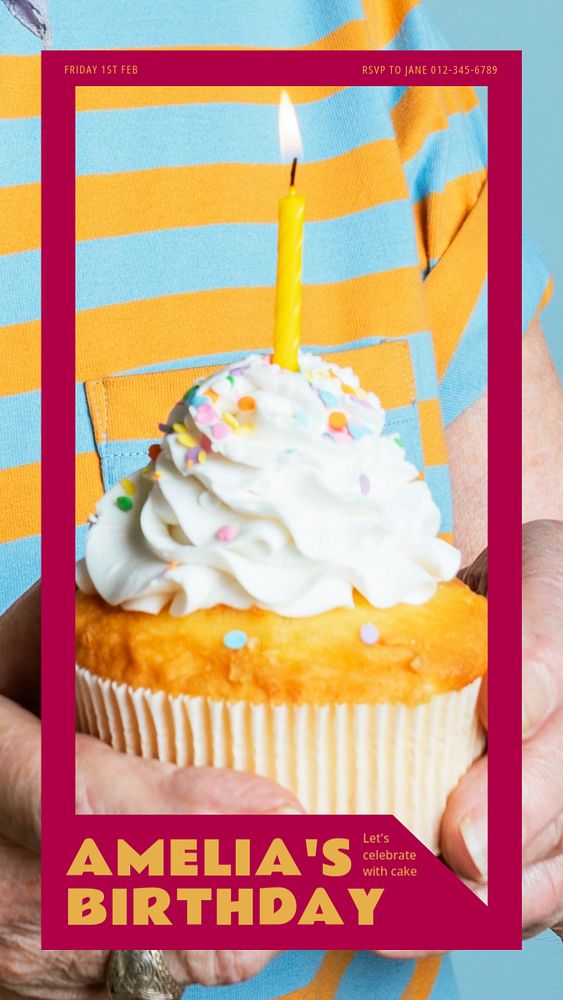 Birthday party Instagram story template, editable text