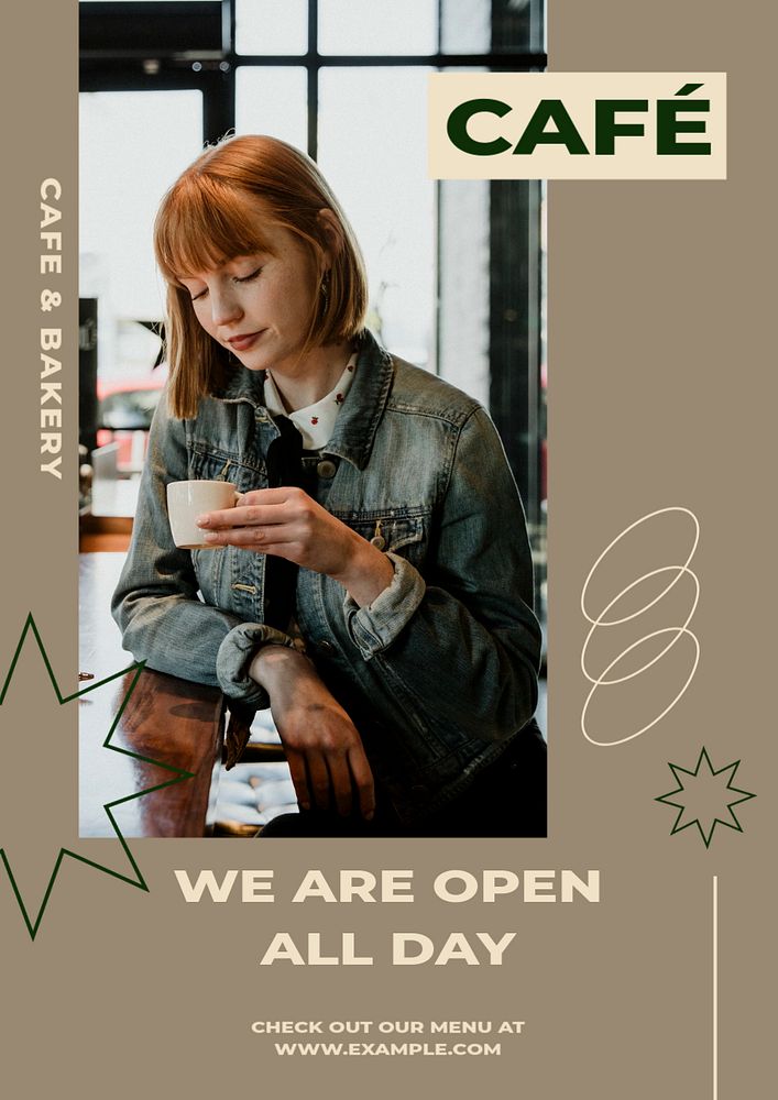 Cafe open  poster template, editable text and design