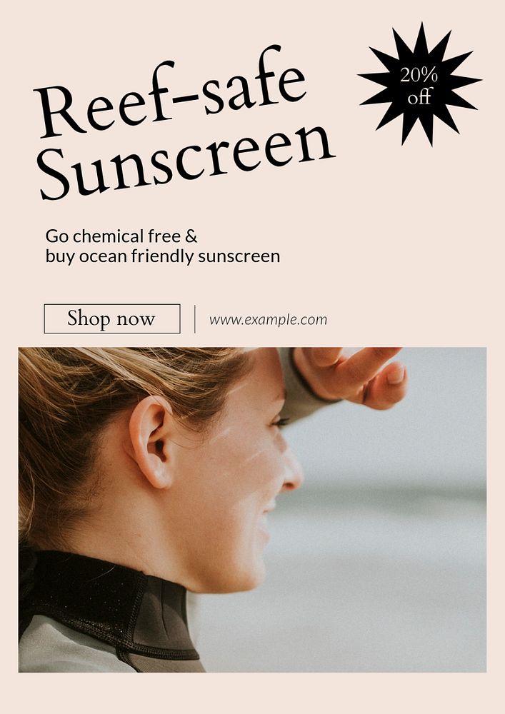 Reef-safe sunscreen  poster template, editable text and design