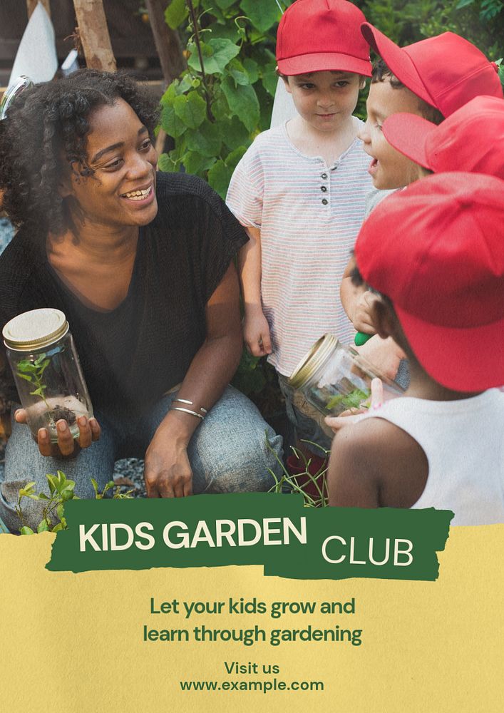 Kids garden club poster template, editable text and design