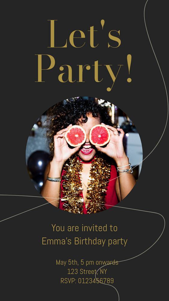 Let's party  Instagram story template, editable text