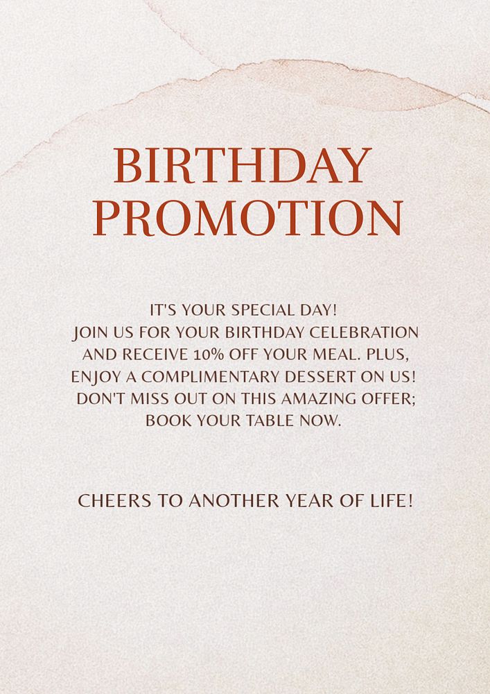 Birthday promotion poster template, editable text and design