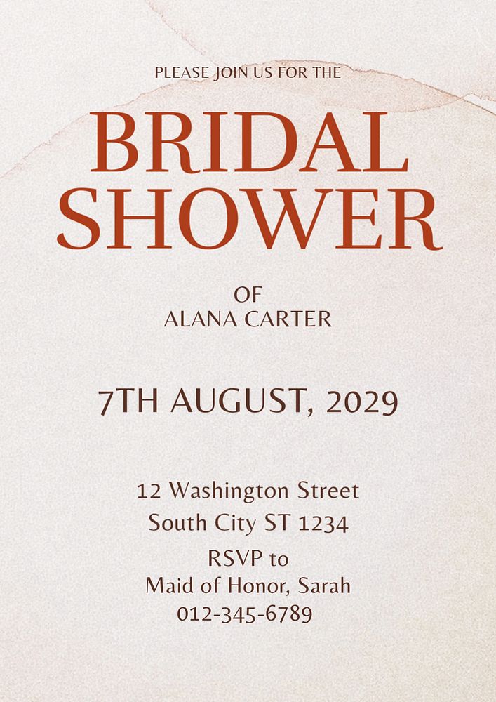 Bridal shower poster template, editable text and design