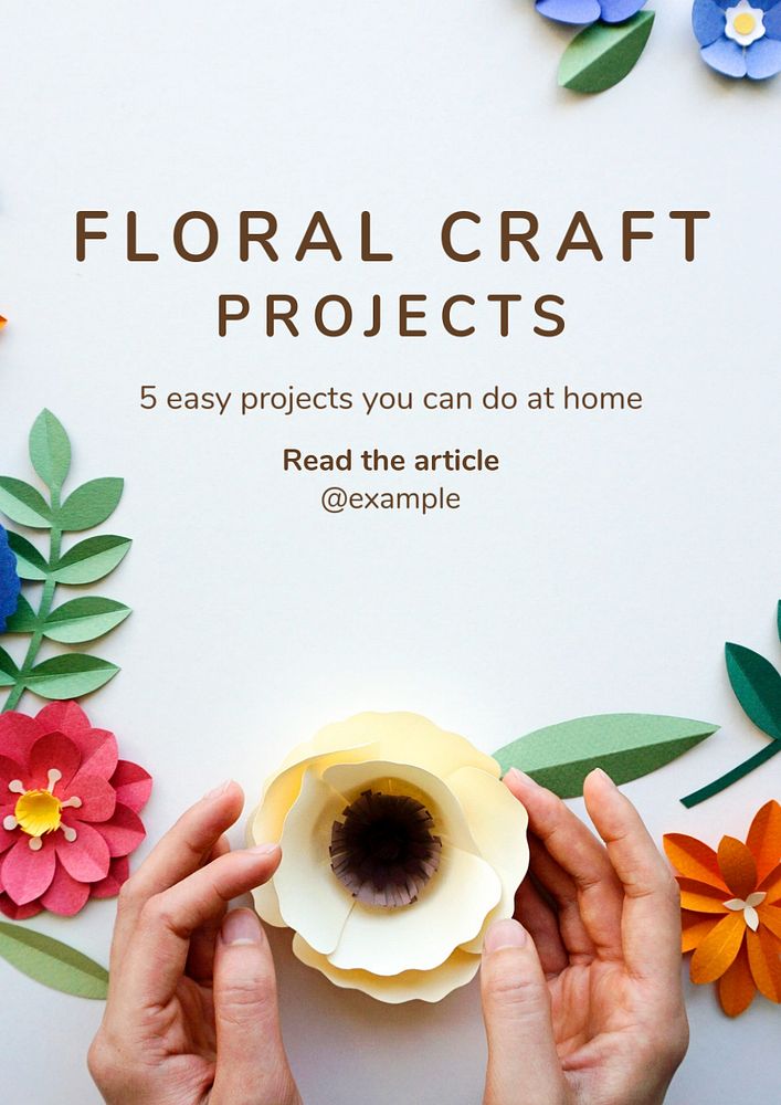 Floral craft projects  poster template, editable text and design