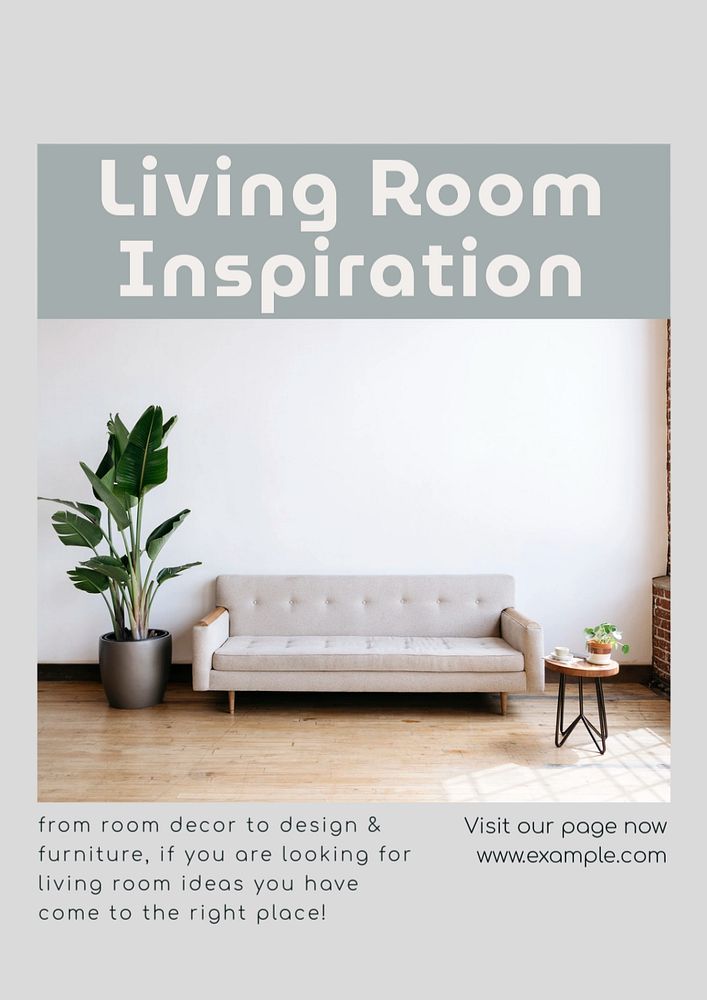 Living room inspiration  poster template, editable text and design