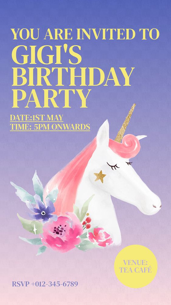 Birthday party  Instagram story template, editable text