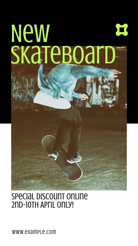 New skateboard  Instagram story template, editable text