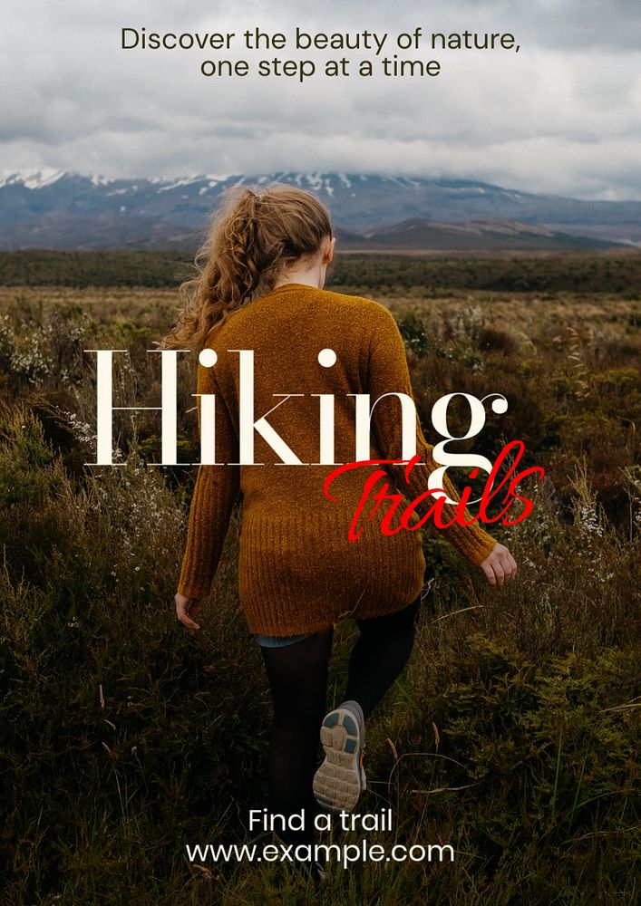 Hiking trails poster template, editable text and design