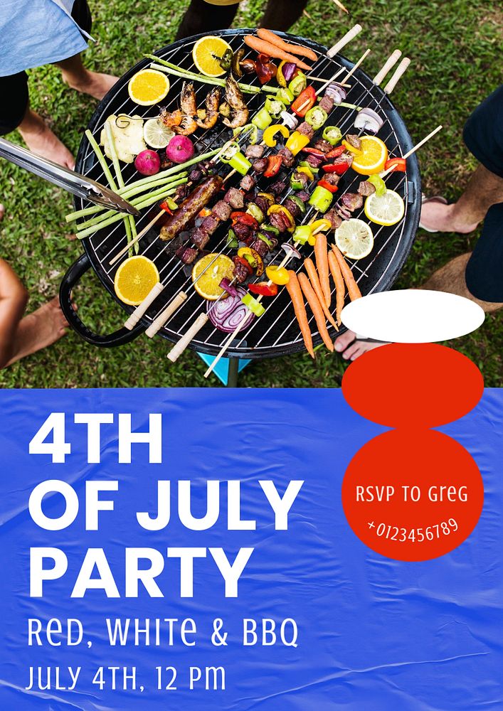 4th of July BBQ party  poster template, editable text and design