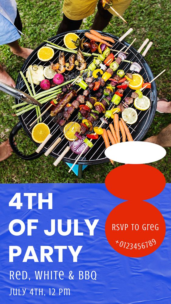 4th of July BBQ party  Instagram story template, editable text