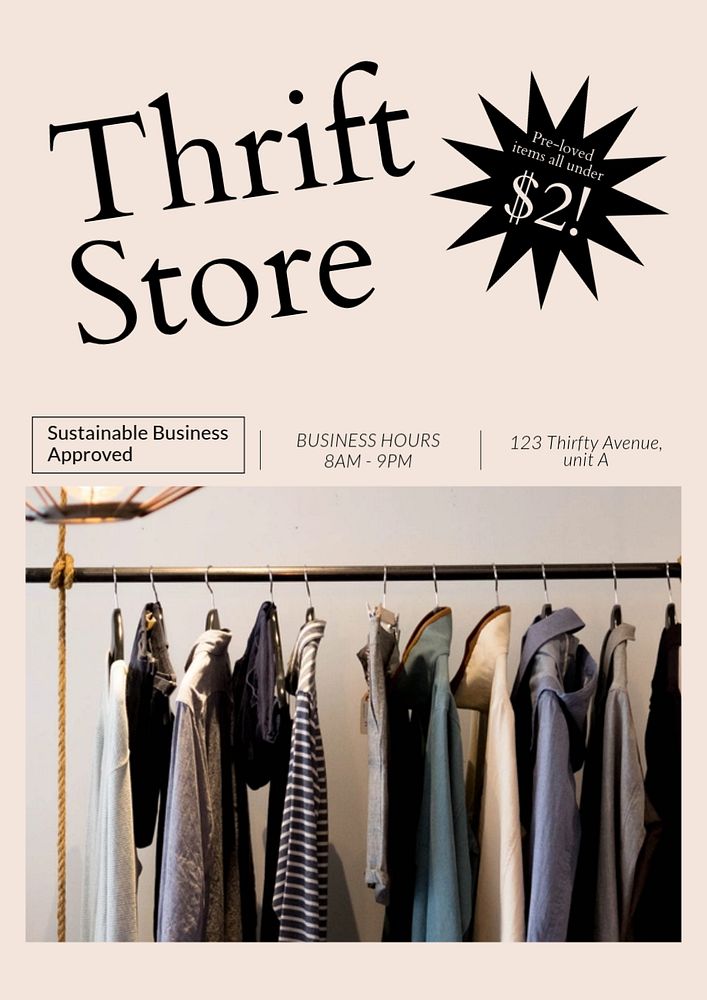 Thrift store ad  poster template, editable text and design