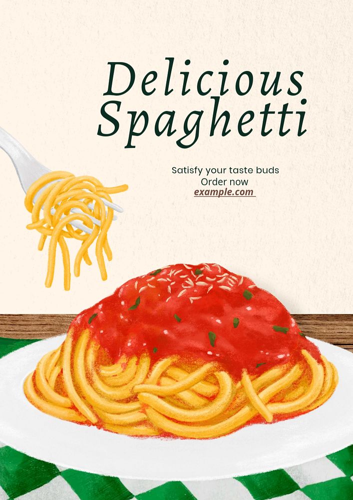 Delicious spaghetti poster template, editable text & design