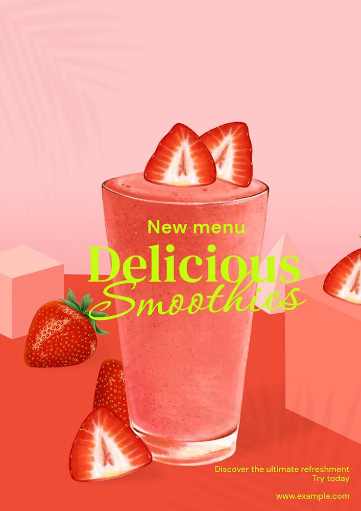 Delicious smoothies poster template, editable text & design