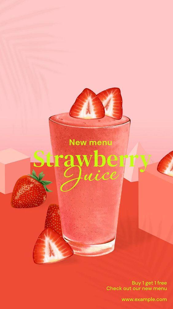 Strawberry juice Facebook story template, editable design