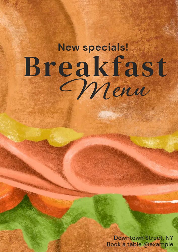 Breakfast menu poster template, editable text & design