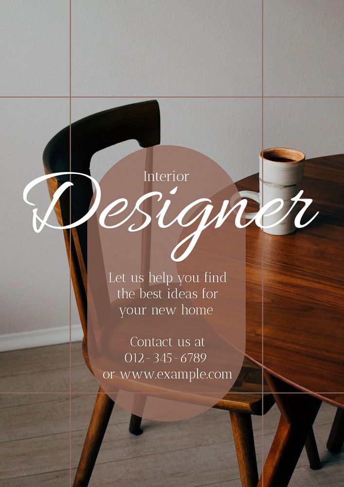 Interior designer poster template, editable text & design