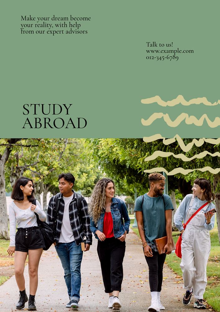 Study abroad poster template, editable text & design