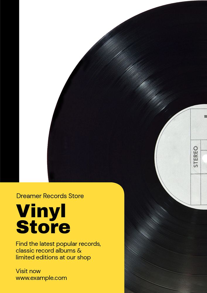 Vinyl store  poster template, editable text & design