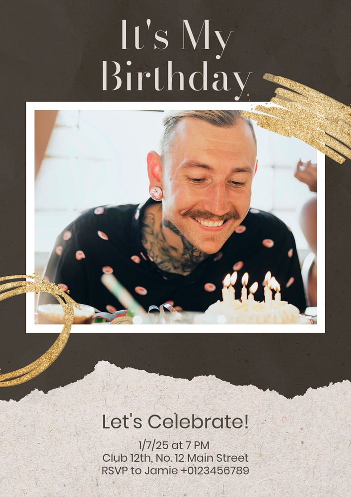 Birthday party poster template, editable text & design