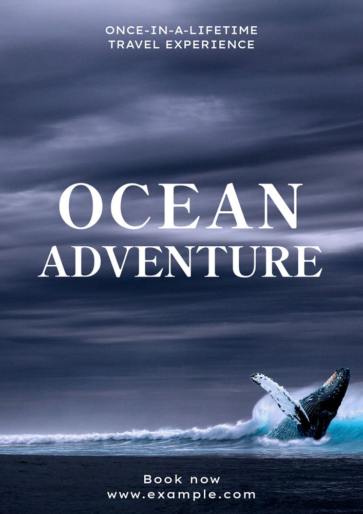 Ocean adventure poster template, editable text & design