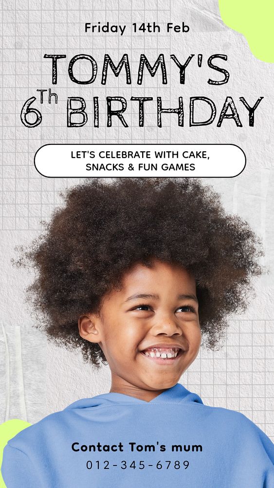 Kids birthday Instagram story template, editable text