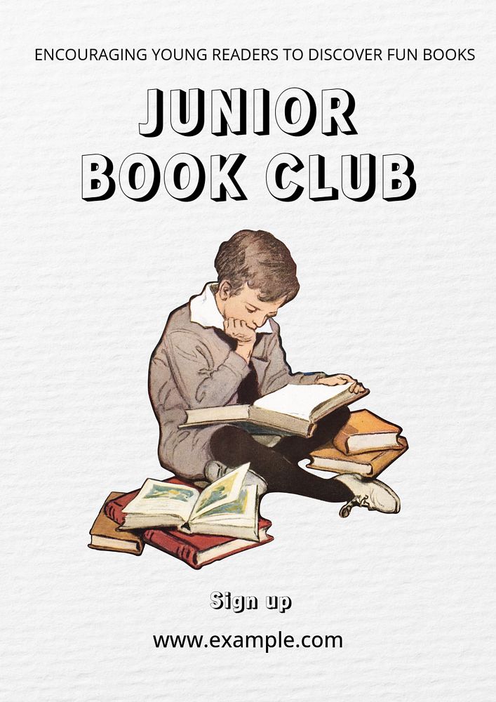 Junior book club poster template, editable text & design