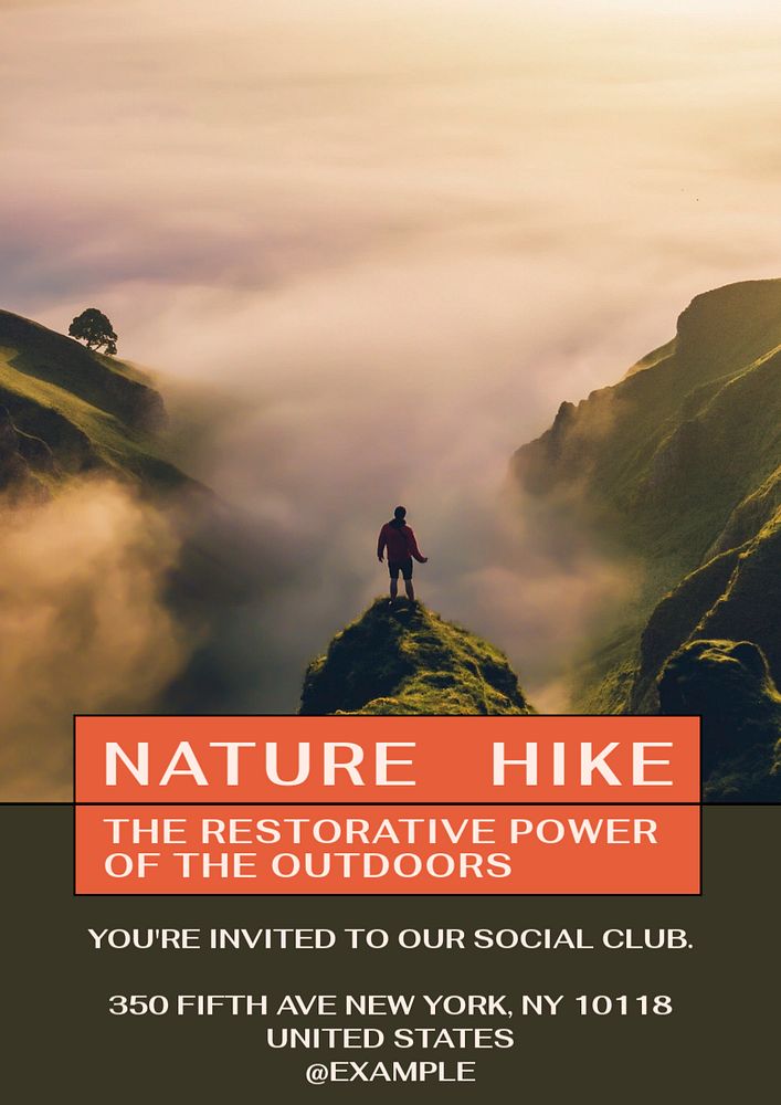 Nature hike poster template, editable text & design